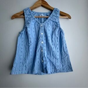 Blue Floral Eyelet Sleeveless Women Top